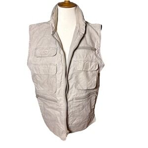 Vintage Banana Republic Cargo Zip Vest Jacket Mens Medium Safari Hooded Travel